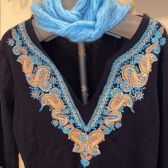 BOHO FREE PEOPLE STYLE (Fang)  blk turq. bead Top - Picture 2 of 4